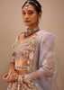 Light Pink Lehenga Set With A Choli In Moti Embroidery, Crop Top Comes In Half Sleeves With Cut Work