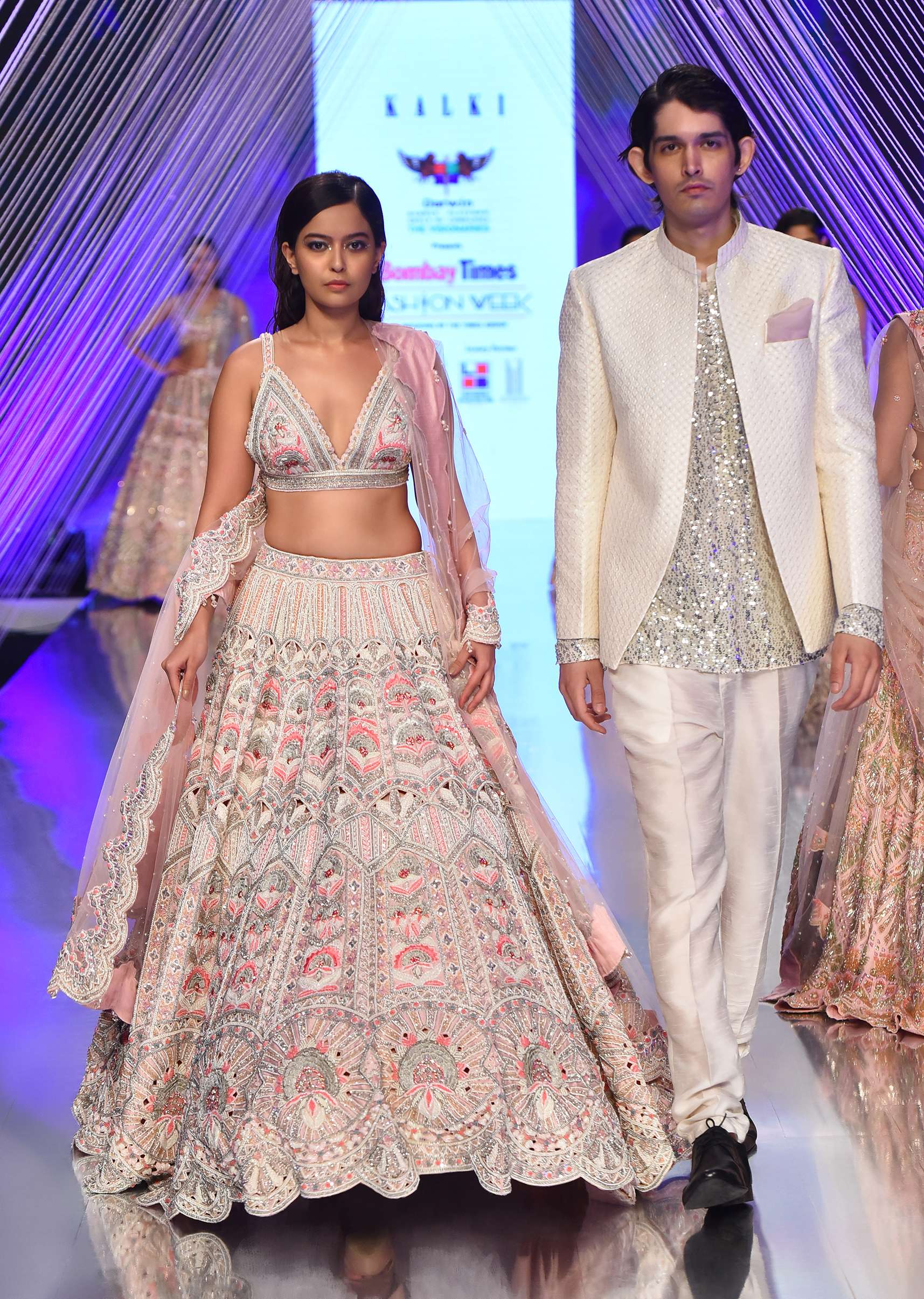 Pink Lehenga And Crop In Sequins And Cut Dana Embroidery, The Crop Top Comes In Sleeveless With Plunging Neckline