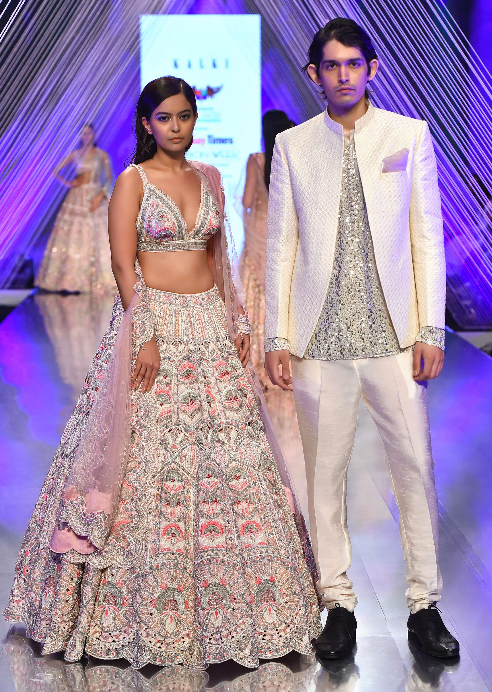 Pink Lehenga And Crop In Sequins And Cut Dana Embroidery, The Crop Top Comes In Sleeveless With Plunging Neckline