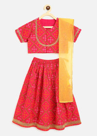 Kalki Girls Pink Lehenga Choli In Cotton With Bandhani Print All Over By Tiber Taber