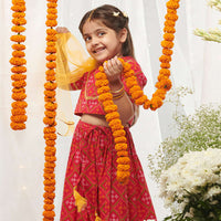 Kalki Girls Pink Lehenga Choli In Cotton With Bandhani Print All Over By Tiber Taber
