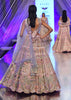 Light Pink Lehenga Set With A Choli In Moti Embroidery, Crop Top Comes In Half Sleeves With Cut Work