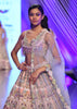 Light Pink Lehenga Set With A Choli In Moti Embroidery, Crop Top Comes In Half Sleeves With Cut Work