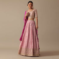 Pink Lehenga Set With Foil Mirror Embroidery