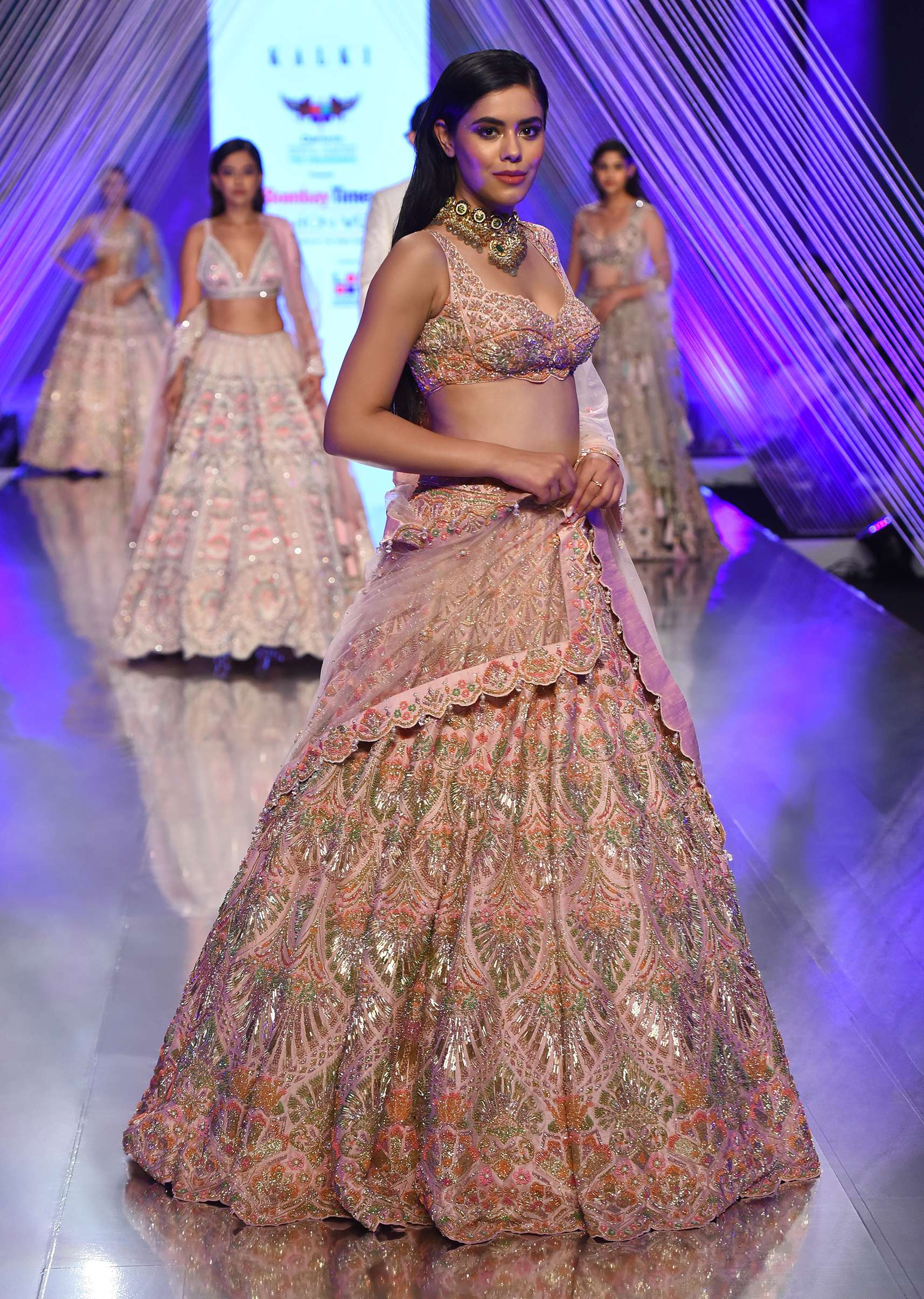 Pink Lehenga With A Crop Top In Zardozi Embroidery, Crop Top Comes In Sleeveless With A Corset Neckline