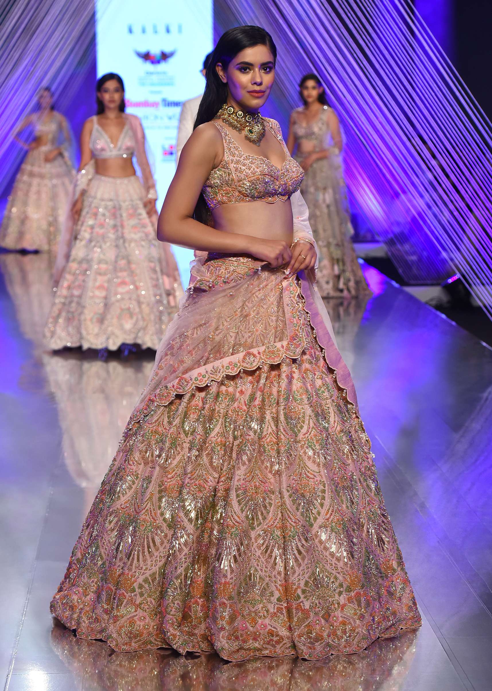 Pink Lehenga With A Crop Top In Zardozi Embroidery, Crop Top Comes In Sleeveless With A Corset Neckline
