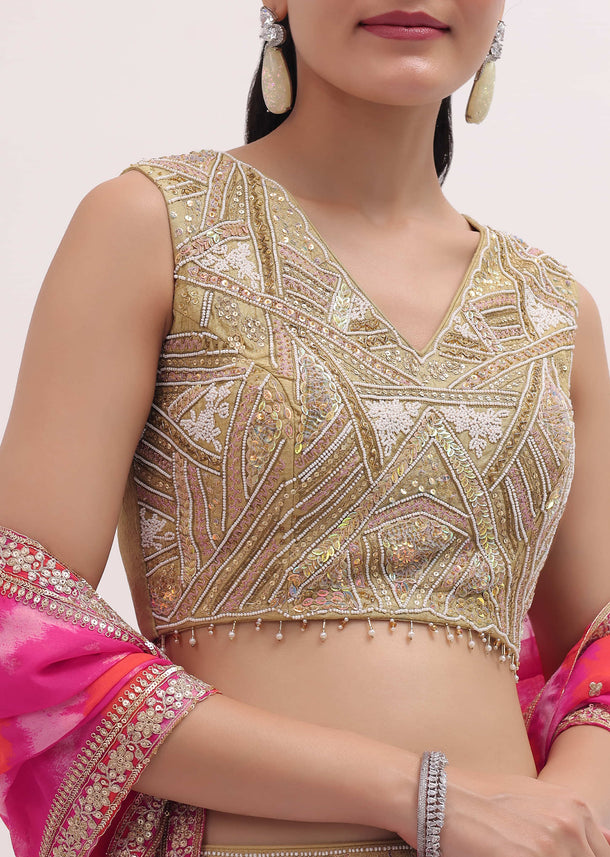 Pink Lehenga With Embroidered Choli And Dupatta