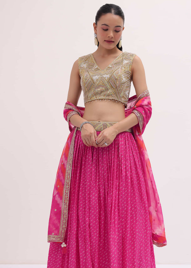 Pink Lehenga With Embroidered Choli And Dupatta