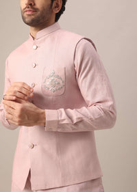 Pink Linen Jacket And Kurta Set