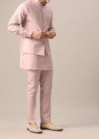Pink Linen Jacket And Kurta Set
