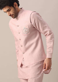 Pink Linen Jacket And Kurta Set