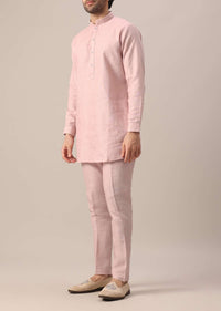 Pink Linen Jacket And Kurta Set