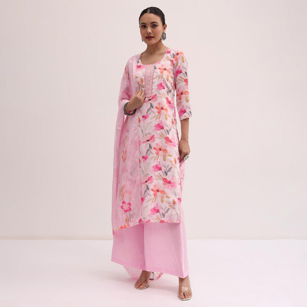 Pink Linen Kurta Palazzo Set