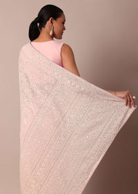 Pink Lucknowi Chikankari Saree With Sequin Embellishments