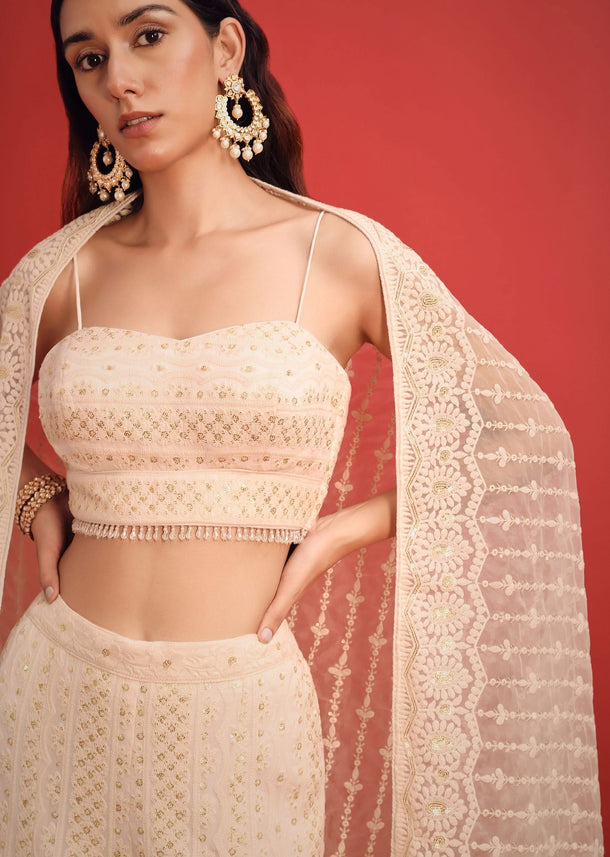 Pink Lucknowi Fusion Palazzo Set With Tassel Detail