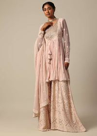 Pink Lucknowi Kurta Palazzo Set With Sequin Work