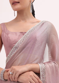 Pink Mirror Embellished Saree With Unstitched Blouse