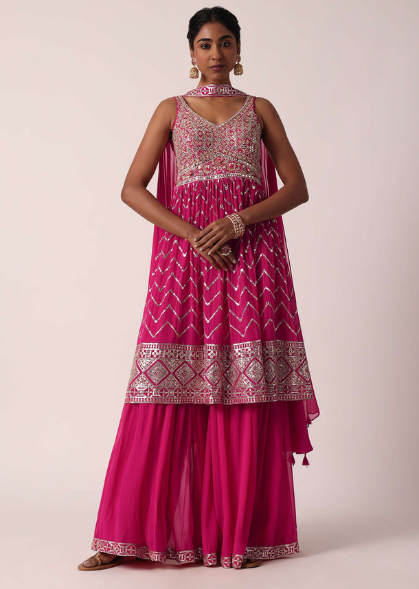 Pink Mirror Embellished Sharara Set