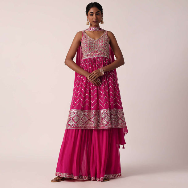 Pink Mirror Embellished Sharara Set