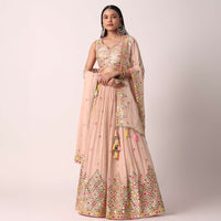 Peach Mirror Embroidered Lehenga Set