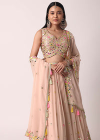 Pink Mirror Embroidered Lehenga Set