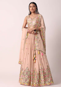 Pink Mirror Embroidered Lehenga Set