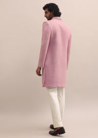 Pink Moti Embroidered Silk Nawabi Suit For Men