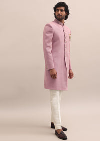 Pink Moti Embroidered Silk Nawabi Suit For Men