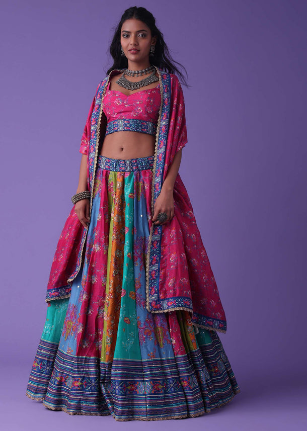 Pink Multicoloured Printed Lehenga With Cut-dana And Sequins Work