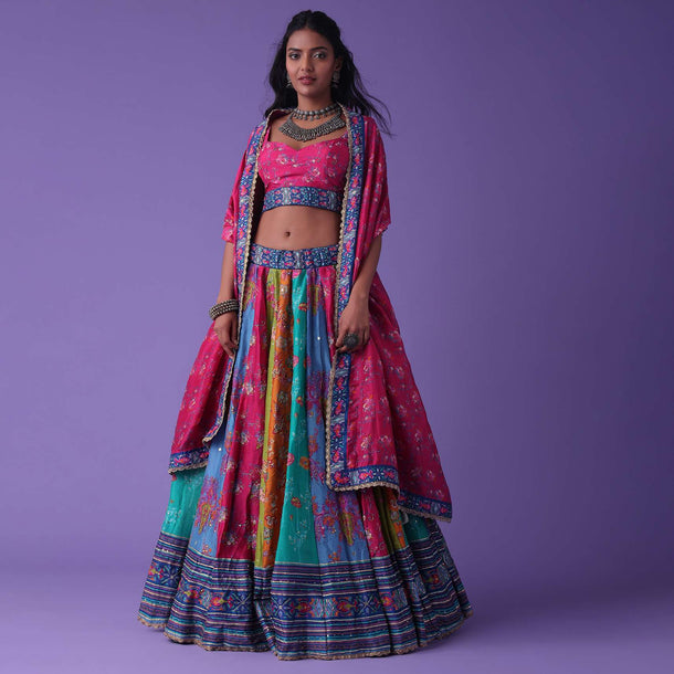 Pink Multicoloured Printed Lehenga With Cut-dana And Sequins Work