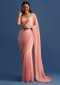 Pink Ombre Georgette Saree In Sequin With Unstitched Blouse