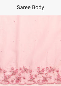 Pink Organza Saree With Cutdana Work Sequins Border Pallu And Unstitched Blouse