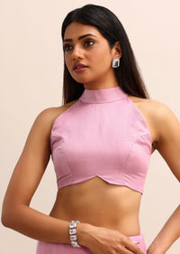 Pink Organza Saree With Embellished Scallop Border And Unstitched Blouse