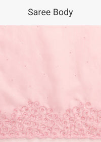 Pink Organza Saree With Resham Thread And Sequins Border Pallu With Unstitched Blouse