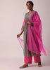Pink Palazzo Set In Silk With Printed Kurta And Organza Dupatta