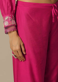 Pink Pant Set In Cotton With Pearl Work