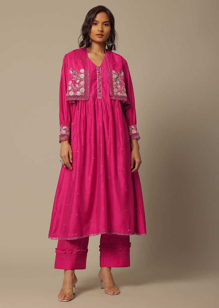 Pink Pant Set In Cotton With Pearl Work