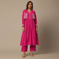 Pink Pant Set In Cotton With Pearl Work