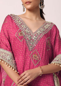 Pink Pant Set With Embroidered Kaftan Kurta