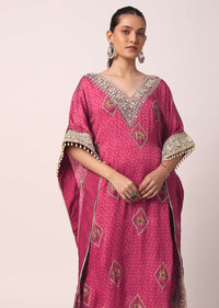 Pink Pant Set With Embroidered Kaftan Kurta