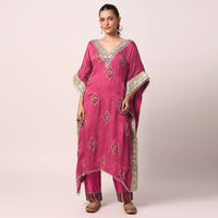 Pink Pant Set With Embroidered Kaftan Kurta