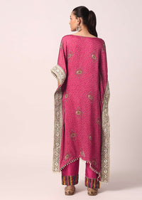 Pink Pant Set With Embroidered Kaftan Kurta