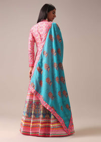 Pink Patola Printed Anarkali Suit Set In Tussar Silk