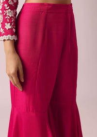 Pink Peplum And Sharara Fusion Set In Raw Silk