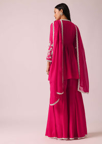 Pink Peplum And Sharara Fusion Set In Raw Silk