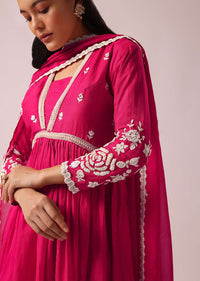 Pink Peplum And Sharara Fusion Set In Raw Silk