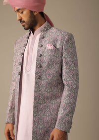 Pink Print Sherwani Set For Wedding Grandeur