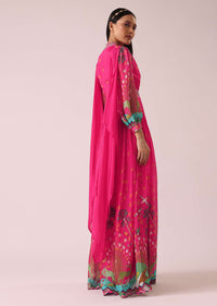 Pink Printed Anarkali Gown And Dupatta In Chiffon