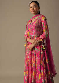 Pink Printed Anarkali Set With Gota Patti Work