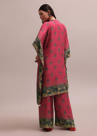 Pink Printed And Sequins Embroidered Kaftan And Palazzo Co-ord Set